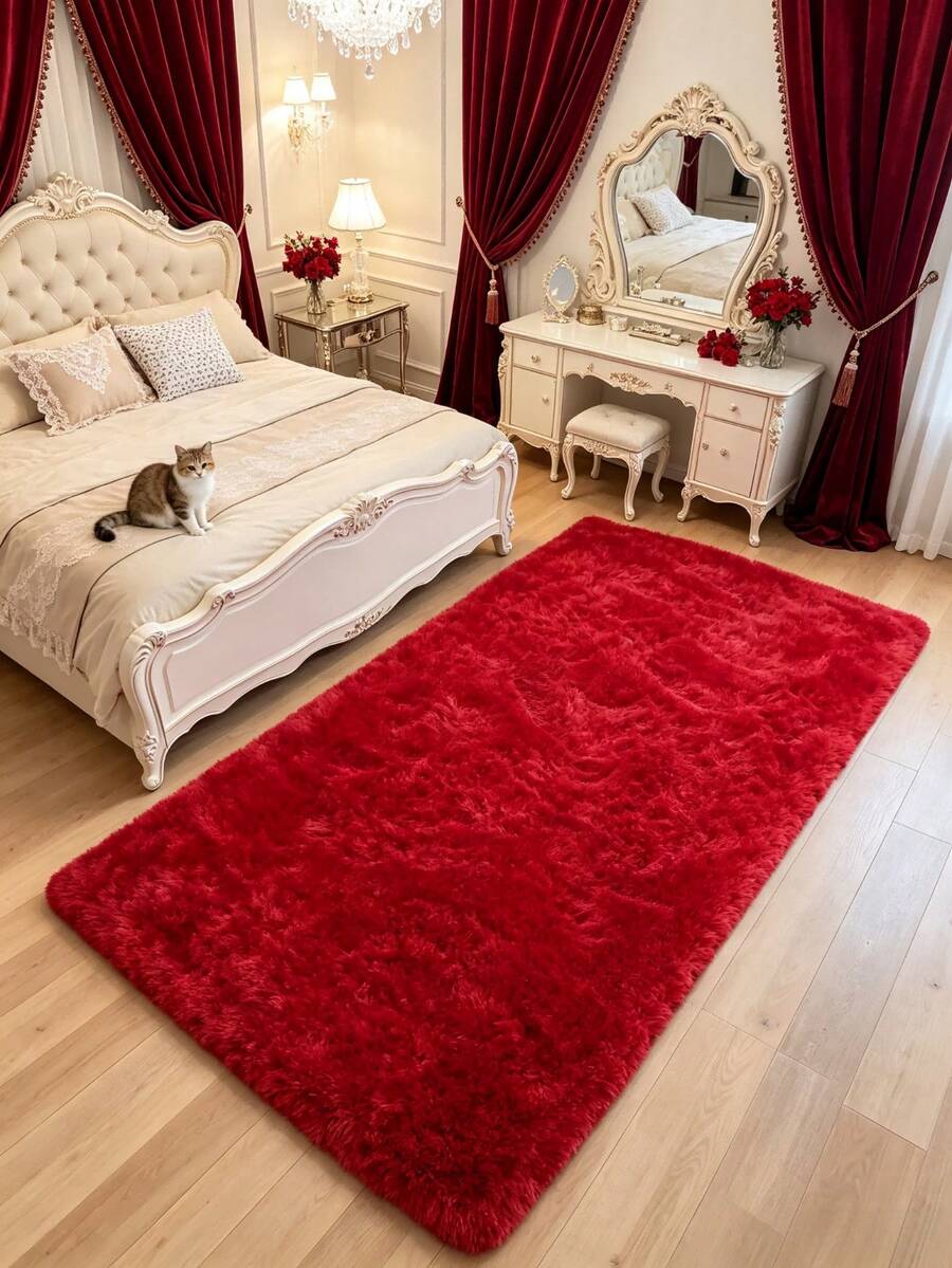 1pc Rectangular Red Decorative Rug, Bedroom Decor, Small Rug, Carpet, Home Decor, Living Room Rug, Living Room Small Rug, Bedroom Rug, Living Room Home Decor, Outdoor Rug, Washable Rug, Christmas Gift - Red - View 1