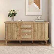 Sideboard With Sliding Doors And Wicker Drawers, Natural Color - Natural - 查看 11