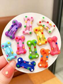 20Pcs Cute Polka Dot Bone Shape Pet Hair Clips, Mini Colorful Dog Hair Barrettes, Small Puppy Grooming Hair Accessories, Random Color Pet Decorative Hair Pins For Yorkshire Teddy Small Dogs - Multicolor - View 7