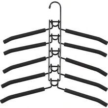 6pcs Set (1 Main Hook Bracket + 5 Hangers) 5-In-1 Foldable Hanger, Multi-Layer Space-Saving Closet Organizer With Non-Slip Pads, Suitable For Jackets, Pants, Sweaters, Scarves, Skirts, Back To School College Essentials - Multicolor - View 11