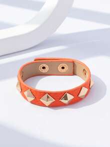 1pc Women's Rock Rivet PU Triangle Studded Motorcycle Dark Style Y2K Bracelet - Orange - View 1