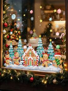 1pc Creative Christmas Gingerbread Man Window Stickers, Christmas Glass Decorations, PVC Static Cling Stickers, Home Decor, Shop Window Decorations, Suitable For Decorating Living Rooms, Kitchens, And Store Windows - Multi-color - View 4