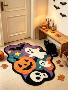 1pc Thanksgiving Pumpkin Ghost Skeleton Element Decorative Rug, Warm And Soft Decorative Floor Mat, Perfect For Daily Home And Holiday Decor, Decorative Rug, Bedroom Decor, Small Rug, Rug, Home Decor, Living Room Rug, Living Room Small Rug, Bedroom Rug, Living Room Home Decor, Outdoor Rug, Washable Rug - Multicolor - View 3