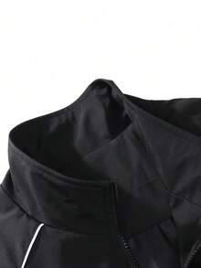 Men's West Coast Colorblock Striped Functional Stand Collar Jacket, Loose Fit Sporty Streetwear Versatile Autumn/Winter Outerwear - Black - View 7