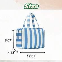 1pc Personalized Striped Makeup Bag, Customized Name Cosmetic Storage Bag, Large Capacity Travel Toiletry Bag With Handle And Hook, Portable Women's Wash Bag - Multicolor - View 8
