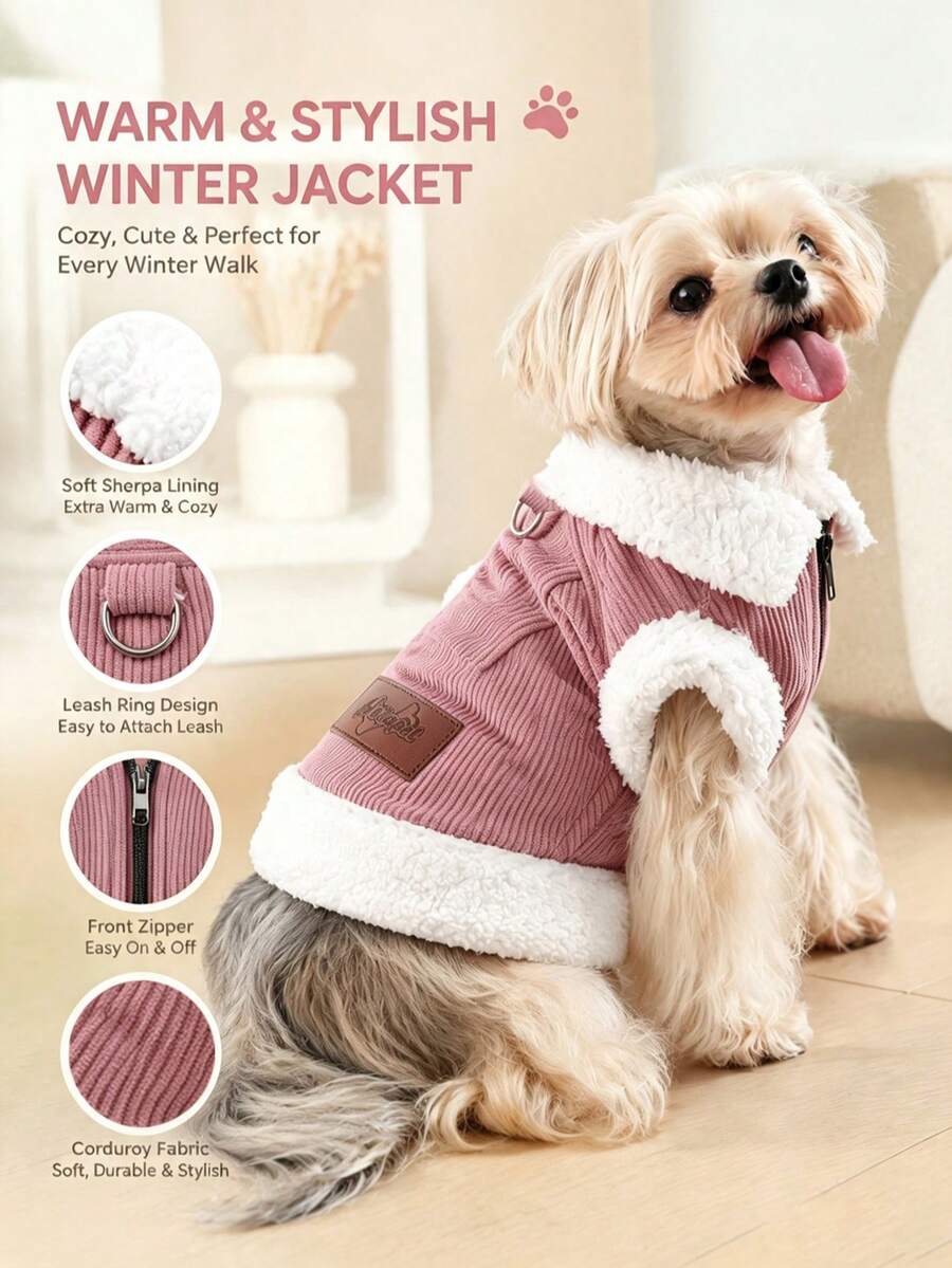 1pc Pet Plush Jacket Autumn Winter Warm Dogs Coat Retro Corduroy Outdoor Windproof Clothes Fot Dog Suitable For Small Medium Dogs