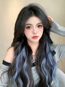 3pcs Women's Synthetic Long Straight Rainbow Hair Extensions, Halloween Dual-Tone Highlight Invisible Hair Pieces, Clip-In Hair Extensions, Ear-Hanging Hair Pieces, Highlight Hair Extensions, One-Piece Dopamine Colorful Gradient Hair Extensions, Seamless Volume Hair Extensions - Multicolor - View 9