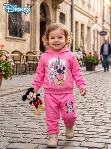 Bộ áo nỉ Disney chính hãng cho bé gái, xuân/thu, họa tiết hoạt hình Minnie vẩy sơn phong cách ngọt ngào nữ tính, áo mũ có bo tay gân và quần jogger cạp chun, phù hợp cho bé gái dưới 3 tuổi, đa năng mặc hằng ngày, đi chơi, du lịch, tụ họp và tiệc tùng - Hồng - Xem 3