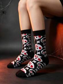1/3/5/6/10 Pairs Random Unisex Halloween Party Theme Skeleton & Pumpkin Pattern Mid-Calf Socks For Holiday Use - Multicolor - View 8