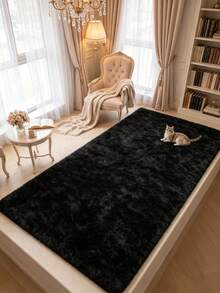 1pc Rectangular Black Decorative Rug, Bedroom Decor, Small Rug, Carpet, Home Decor, Living Room Rug, Living Room Small Rug, Bedroom Rug, Living Room Home Decor, Outdoor Rug, Washable Rug, Christmas Gift - Black - View 3