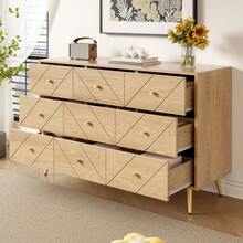 Modern Sideboard With 9 Drawers - Natural Color, Iron Legs - Durable PB Construction - Natural - 查看 4