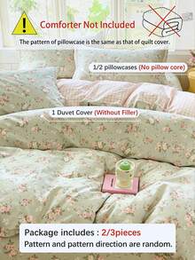 2/3pcs Cotton Floral Bedding Set, Soft & Breathable, Green, Duvet Cover & Pillow Case, Suitable For Double/Queen/King Size Bed, All Season, Home Decor, Bedding Gift, Machine Washable - Multicolor - View 6