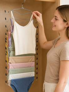 Stainless Steel Clothes Hanger, Foldable Drying Rack, Multi-Functional Underwear Storage Rack, Home Non-Slip 8-Layer Clothes Hanger, Space-Saving Vertical Design, Anti-Wrinkle Hooks For Wardrobe, Closet, Laundry Room, Retail Store, Suitable For Tank Tops, Camisoles, Tie-Up Swimsuits, Tie-Up Dresses And Underwear. Portable Design, Ideal Choice For Dorm And Home Closet Organization - Multicolor - View 5