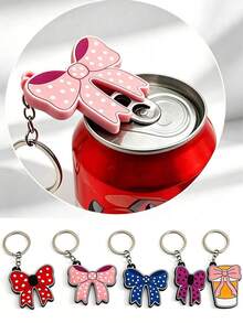 2pcs Cute Bow-Shaped Can Opener Keychain, Portable Soda Beer Pull Tab Opener, Mini Beverage Bottle Opener, Sweet Bow Pendant, Multi-Functional Home Camping Tool, Cute Gift For Girls And Friends - Multicolor - View 2