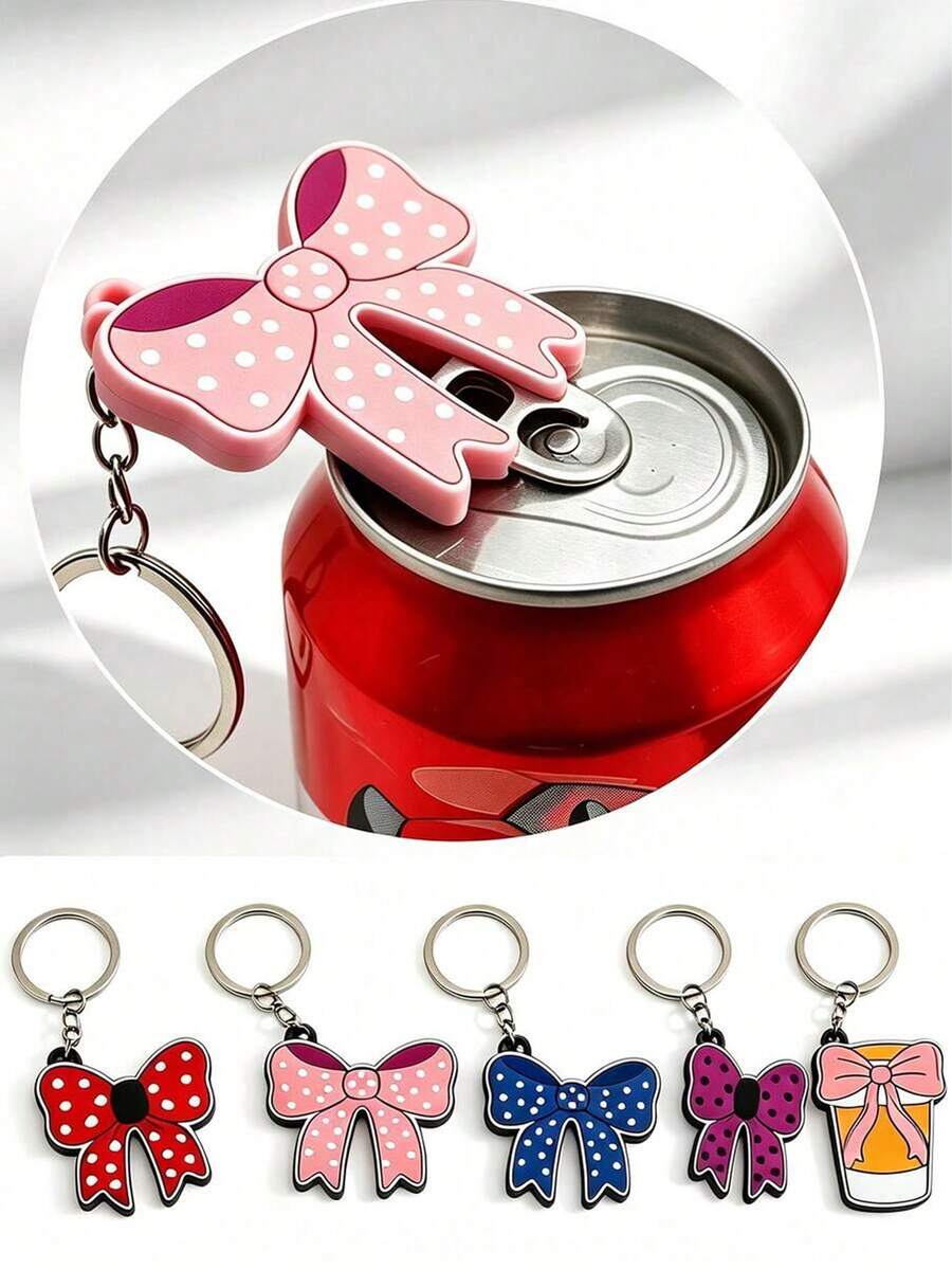 2pcs Cute Bow-Shaped Can Opener Keychain, Portable Soda Beer Pull Tab Opener, Mini Beverage Bottle Opener, Sweet Bow Pendant, Multi-Functional Home Camping Tool, Cute Gift For Girls And Friends