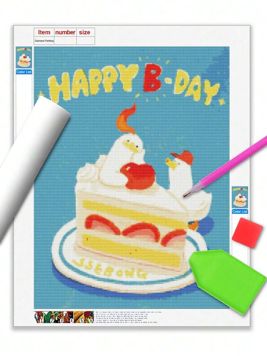 5D Diamond Painting Kit - Synthetic Gemstone Dot Diamond Handmade Art, Suitable For Beginners, Perfect Wall Decoration - Cake And Little Swan - A - View 1