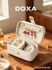 DOXA Mini 布料珠寶收納盒，便攜旅行珠寶收納盒，適用於耳環、戒指、項鍊 - 白色 - 查看 2