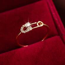 Cincin Dekorasi Peniti Zirkonia Kubik - Emas - View 2