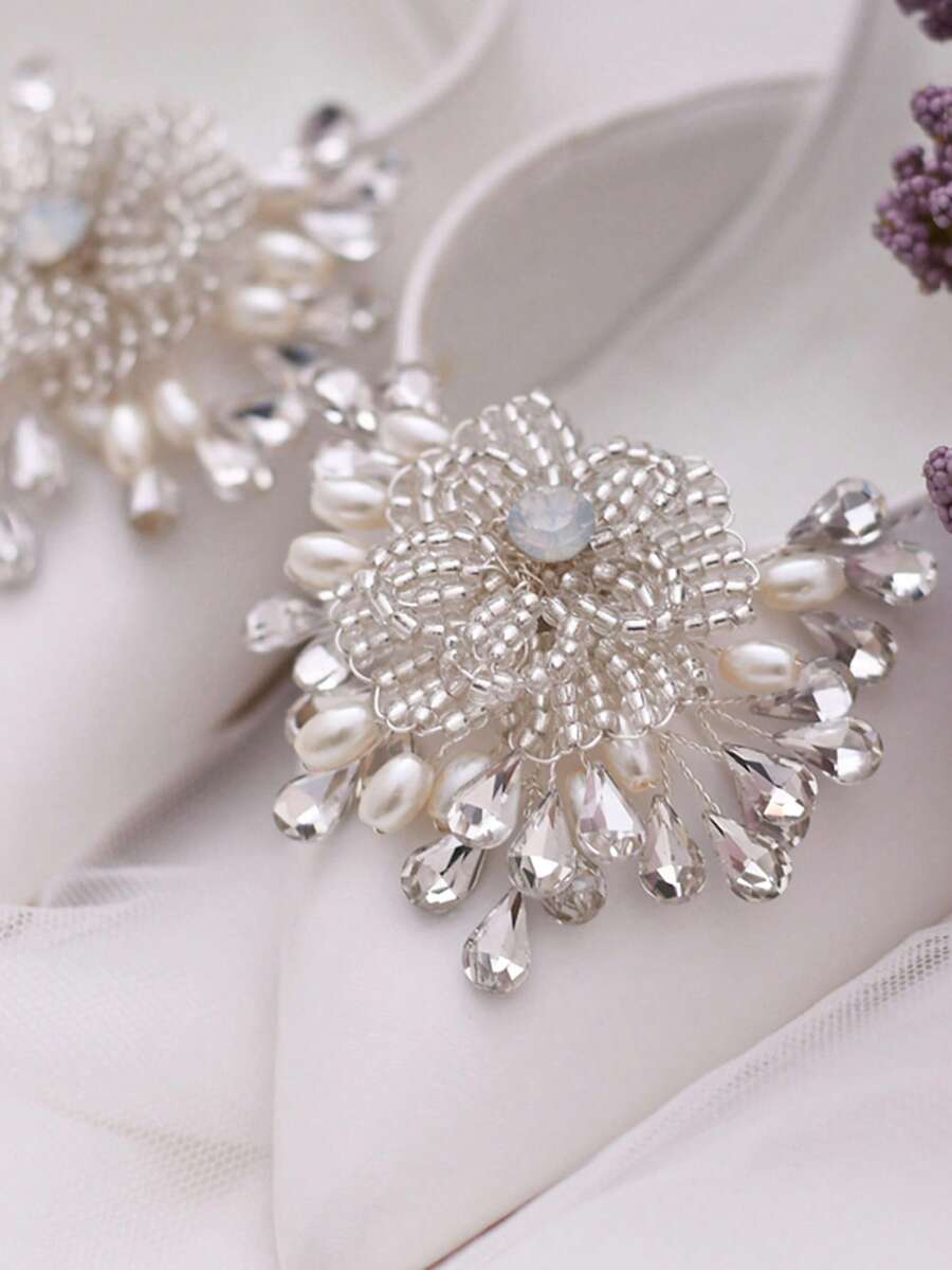 1pc Handmade Beaded Flower Pearl Rhinestone Luxury Shoe Clip, Detachable/Bridal Wedding Shoe Decor/High Heel Accessory, Same Style For Left And Right Feet