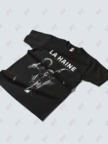 La Haine Vintage Film T-Shirt - Iconic Cult Movie & French Title Print, Casual Round Neck Tee Suitable For Cinephiles & La Haine Fans - Black - View 1