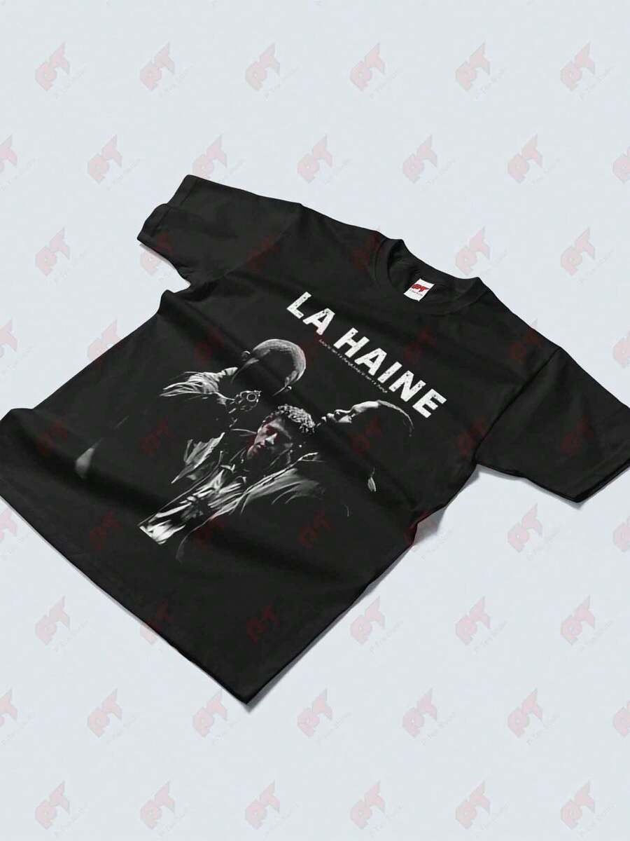 La Haine Vintage Film T-Shirt - Iconic Cult Movie & French Title Print, Casual Round Neck Tee Suitable For Cinephiles & La Haine Fans - Black - View 1