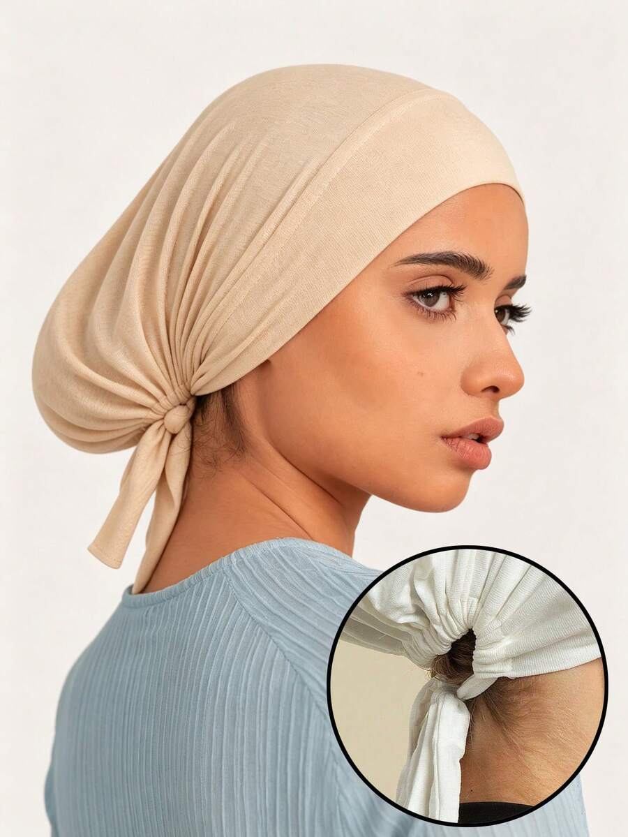 1pc Women's Solid Color Elastic Band Beanie Hat Adjustable Scarf Cap