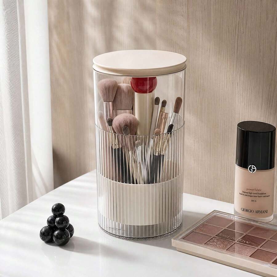 1pc Desktop Press-Down Storage Box, Dust-Proof Cosmetic Display Box, Automatic Lifting Makeup Box, Eyebrow Pencil & Powder Brush Organizer, Suitable For Makeup Storage,Makeup Organizer,Room Décor - View 1