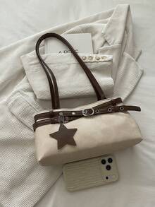 New Fashion Belt Decor Handbag/Shoulder Bag, Suitable For Party, Gathering, Outing, Vacation, Shopping And Daily Use, Can Store Coins, Phone - White - View 6