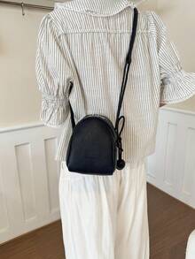 Mini Minimalist Casual Shell Litchi Texture Coin Purse Phone Bag Shell Solid Color Crossbody Bag - Black - View 6