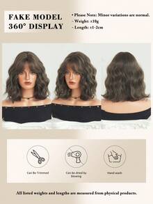 12-Inch Short Wave Linen Brown Wigs For Women,Elegant Wavy Bob Wigs With Curtain Bangs,High Quality Soft Synthetic Fiber Wigs For Women Daily Wear, Family Party Use, Mother's Day Gift - Fashion Wig Accessories - 亞麻棕 - 查看 5