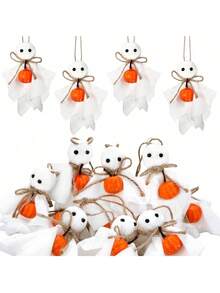 1/3/6pcs Halloween Hanging Ghost Decorations, Mini Ghost Hanging Ornaments 7.62cm Cute Farmhouse Style Boo, With Pumpkin Decor, Suitable For Halloween Tree, Horror Party, Yard Tree Decoration - Ghost Pumpkin - View 2