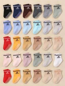 5/10/20 Pairs Random Style Baby Anti-Slip Socks, Striped Triangle Pattern, Multi-Color Autumn Socks, Anti-Slip Sports Socks, Newborn Essentials, Baby Baptism Gift - Multicolor - View 3