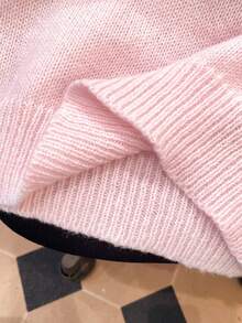 Sweater Rajut Longgar dengan Bahu Jatuh dan Leher Bulat, Gaya Kasual Lembut, Serbaguna untuk Dipadukan dengan Pakaian Lain, Lengan Panjang Warna Pink untuk Musim Gugur/Dingin - Berwarna merah muda - View 7