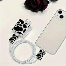Cow Print Data Cable Protector Sleeve, Compatible With IPhone 14 Pro Max Charger Protective Case, Suitable For IPhone 20W/18W Charger - Multicolor - View 3