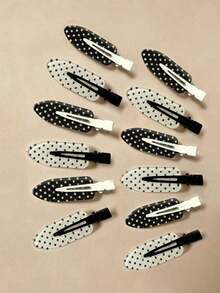Presilha de Cabelo Sem Emendas com Bolinhas Pretas & Brancas - Presilha de Cabelo Elegante para Franja & Coque, Adequada para Encontros, Férias na Praia, Acessório de Roupa, Passeios e Presentes - Multicolorido - Visão 3