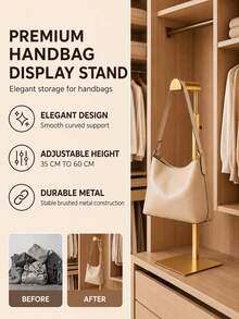 1/2/3 Pcs Adjustable Height Hanging Bag Rack, Titanium Gold Stainless Steel Handbag Display Stand, Multi-Functional Hat Jewelry Bag Storage Organizer Rack, Suitable For Home Closet, Boutique, Exhibition, Shopping Mall - Round Inner Rod A-head Brushed Titanium - View 5