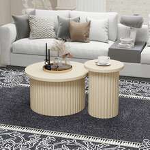 Round Coffee Table Set - 2 Piece, Natural Wood Finish - Natural - 查看 8