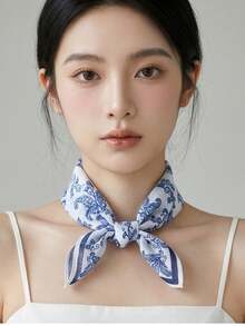 1件可愛花卉印花棉質方巾，70cm柔軟輕盈，多功能圍巾、頭巾、領巾、披肩、髮帶，高端禮品 - 多色5 - 查看 2