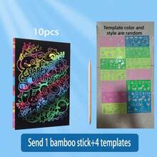 10/50pcs Rainbow Scratch Art Paper Set, Black Colorful Scratch Art Book, Comes With Pattern Templates, Scratch To Reveal Colorful Patterns, Easy To Operate And Fun To Create, Suitable For Drawing Animals, Flowers, Starry Sky, City And More, Smooth Paper Surface And Easy To Scratch, Can Be Used For Leisure Creation, Hand-Drawn Decoration, Desktop Time-Killing, Creative Pattern Practice, Recommended For Back To School Season, School Opening Season, Christmas Gift, Halloween Gift, Thanksgiving Gift - Multicolor - View 13