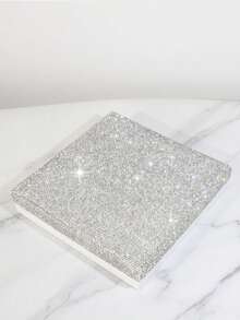 1pc Sparkling Rhinestone Jewelry Storage Box, Large Capacity Soft Grey Lining Jewelry Organizer Gift Box, Suitable For Necklaces, Earrings, Rings - White - View 13