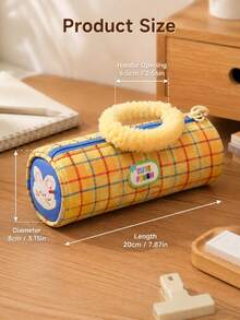 1 Pc Cute Striped Cylindrical Party Pencil Case Checkered Stylish Stain-Resistant Stationery Pouch Storage Organizer For School Office Supplies Cosmetic Bag Travel Accessories Portable Student Gift - View 7