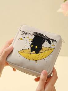 1pc Cat Pattern Sanitary Pad Storage Bag, Coin Purse, Storage Bag, Makeup Bag, Card Holder, Earphone Storage Bag, Can Hold Coins, Cards, Accessories, Keys, Multi-Functional Storage Bag - Multicolor - View 9