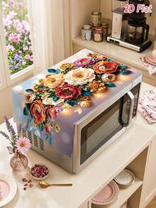 1件裝鮮豔多色花卉微波爐防塵罩 85*35cm 聚酯纖維材質 廚房烤箱裝飾保護罩 - 彩色花卉款 - 查看 11