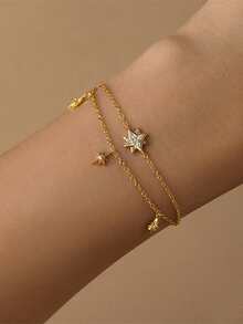 1pc S925 Sterling Silver Double Layer Starburst Design Bracelet For Women, Delicate Atmosphere Hand Jewelry, Niche Daily Layering Accessory, Suitable For Dating, Commuting, Gift For Girlfriend, Best Friend, Holiday, Anniversary - Star - View 7