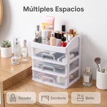 Organizador de Maquillaje FICZOY con 3 Cajones Transparentes, Almacenador de Cosméticos Multicompartimento para Tocador, 3 Colores Disponibles - Ver 6
