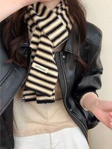 1pc Rainbow Striped Casual Polyester Knitted Scarf, Warm And Skin-Friendly For Autumn/Winter, Perfect Gift For Girlfriend Or Best Friend, Suitable For Outdoor Wear - Multicolor - View 2