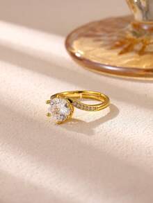 3Pcs/Set Fashion Cubic Zirconia Round Ring For Women Gold Color Geometric Open Ring Wedding Party Jewelry Gift - Multicolor - View 3