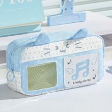 1pc Double‑Star Music Note Cat Ear Ita Pencil Pouch, Aesthetic Clear Window Pen Bag, Large Capacity Student Stationery Pouch, Ideal For Student Daily Use, Collection Display, Stationery Gift - Multi Colors - View 10