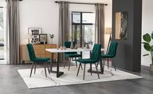 Modern Dining Table Set With 4 Chairs – Dark Green Twill Velvet - Green - View 2