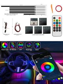GLANBERT (10/6 In 1)Interior Car LED Strip Lights, Acrylic LED Lights For Car With Dynamic Dreamcolor Chasing, Ambient Lighting Kits Music Sync Wireless APP And RF Remote Control - Colorful - View 15